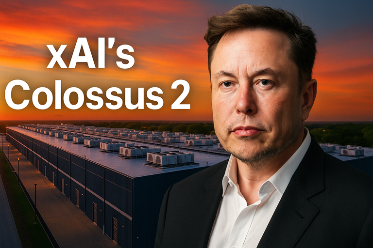 نمای هوایی دیتاسنتر گیگاواتی Colossus 2 xAI در ممفیس با چیلرها و توربین‌ها